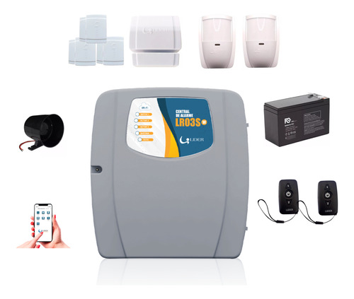 Kit Central Alarme Wifi 6 Sensor Bateria Sirene 2 Tx Lider