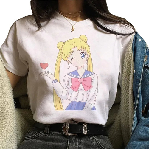 Polera Sailor Moon Algodón Manga Corta Camiseta