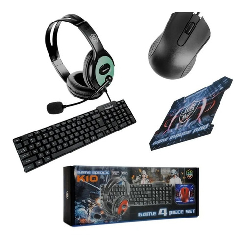 Combo Teclado Gamer K10 Set De 4 Piezas Mouse+balaca+pad Color Del Teclado Negro