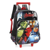 Mochila Infantil Escolar Passeio Rodinhas Vingadores Marvel Cor Vermelho Desenho Do Tecido Avengers