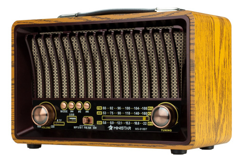 Radio Retro Am Fm Sw Bluetooth Usb Caixa Som Madeira Vintage