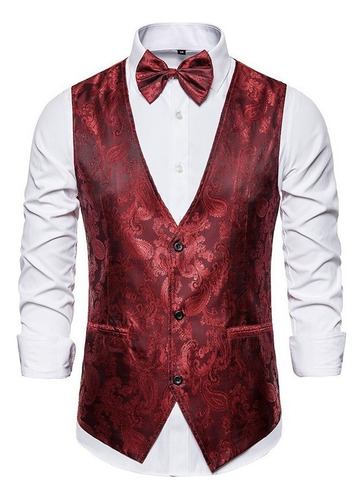 C Moda Paisley Vermelho Colete Masculino Smoking Vestido