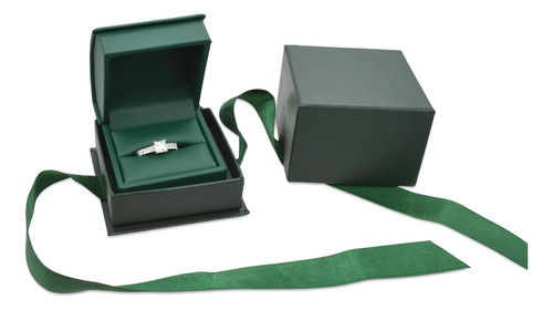 Estuche Premium Verde Esmeralda Para Anillo Compromiso