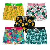 Kit 5 Shorts Praia Masculino Floral Girassol Folhas Ref1041