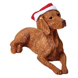 Adorno Navideño De Sandicast Vizsla Con Sombrero De Papá Noe