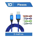 Cable Micro Usb V8 Reforzado De Nylon Rayo 3 Mts- 10 Pzs