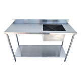 Mesa Bancada Com 1 Cuba Pia Inox Industrial 150x60x90