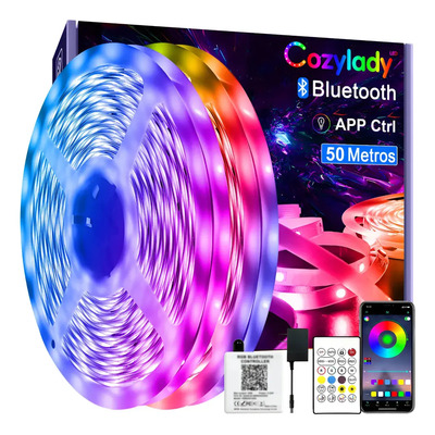 Cozylady Tiras De Led 50m Bluetooth Rgb Luz Led Inteligentes Música De Tiras De Luces Led App Control Para Cuarto,tv,bar,habitación Gaming,fiesta,decoración De Interior | MercadoLibre