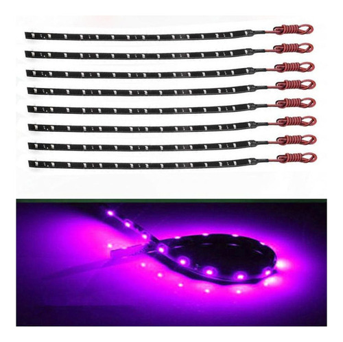 Tiras De Luces Led Para Coche, Color Morado, 30 Cm, 15 Led S