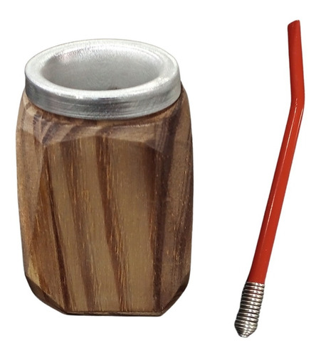 Mate De Madera Cuadrado Con Bombilla De Colores Geométrico