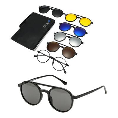 Lentes Clip On 6 En 1 Armazón Con Sobrepuestos Magnéticos De Sol Polarizado T2356 Color Negro