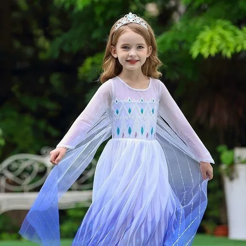 Vestido De Princesa Elsa De Fiesta Party Cosplay Navidad O Cumpleaños, Diseño Elsa De Frozen 2, Vestido Largo Con Cap Y Accesoriosa Para Niña