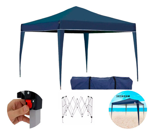 Brn Commerce Tenda Praia Sanfonada Gazebo 3x3 Articulado Jardim Cor Azul