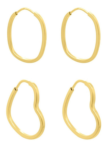 Kit Brinco Ouro 18k Argola Coração + Argola Oval Promoção