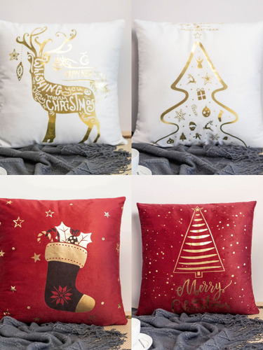 Fundas De Cojín Navideña Pack X4 Estampado Navidad 45x45 Cms