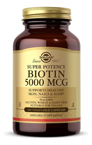 Solgar | Biotin | Biotina | 5000mcg | 100 Vegetable Capsules