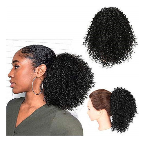 Cola De Caballo Afro Rizada Corta Pieza De Cabello Negro