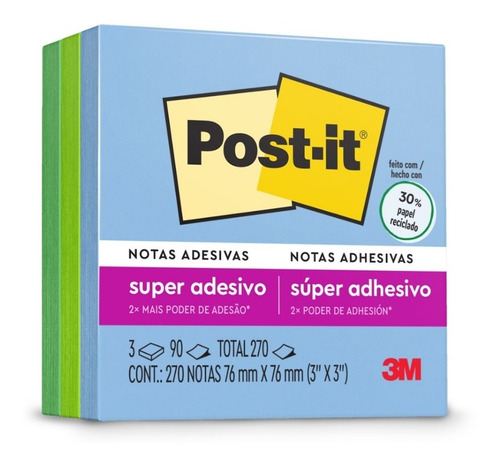 Bloco Adesivo Post-it Cubo Oásis 76x76 270 Folhas 3m Recado