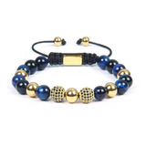 Pulsera Hombre O Mujer Piedra Ojo De Tigre Azul