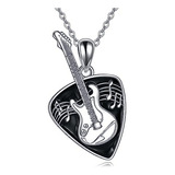 Collar De Púa De Guitarra De Plata De Ley Con Púa De Guitarr