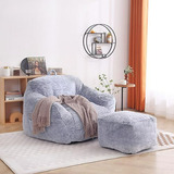 Sillón Bean Bag Lita Con Otomana, Versión Peluda, Para Sala,