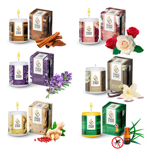 Kit 06 Velas Aromáticas Perfumadas Parafina Natural 60g Full