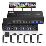 Switch Kvm Triple Monitor Dp 8k Displayport Usb 3.0, 3