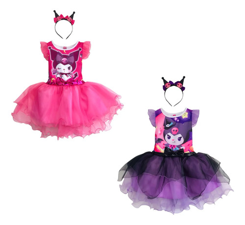 Vestido Disfraz Bebé Niña Kuromi Hello Kitty Fiesta Cumpleaños Rosa Bonito Tutu