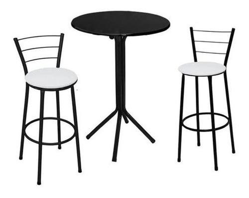 Conjunto De Mesa Bistrô Alta Preto 2 Banquetas Preta/cores