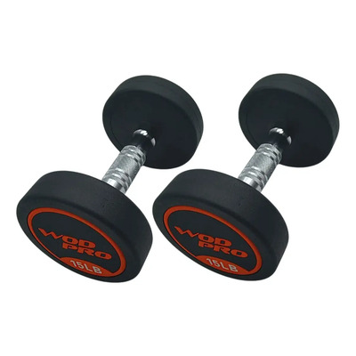 Par Mancuernas 15 Libras Pesas Redondas Wod Pro Goma Solida Color Negro | Envío gratis