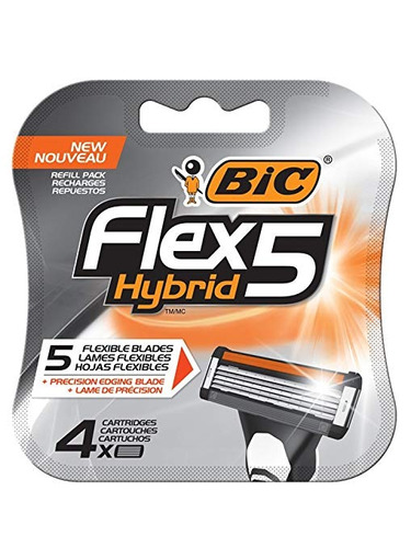 Bic Flex5 Híbrido 5 Recargas Cuchilla De Afeitar, 4-conde