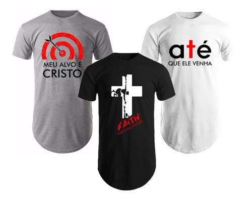 Kit 3 Camisas Blusas Masculinas Longline Estampada Jesus