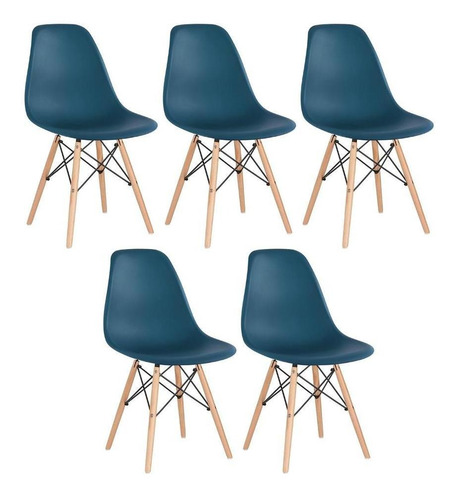 5 Cadeiras Charles Eames Wood Dsw Eiffel Várias Cores Cor Da Estrutura Da Cadeira Azul-petróleo