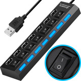 Hub Usb 7 Portas Carregador Adaptador Led Chave Seletora 2.0