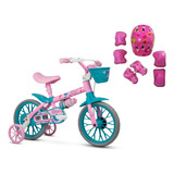 Bicicleta Aro 12 Infantil Nathor Charm + Kit Proteção Rosa