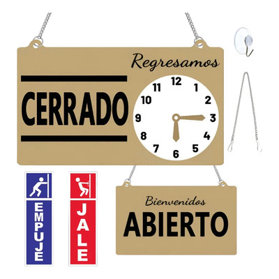 Letrero Abierto Cerrado Con Reloj Para Negocio Con Madera | MercadoLibre