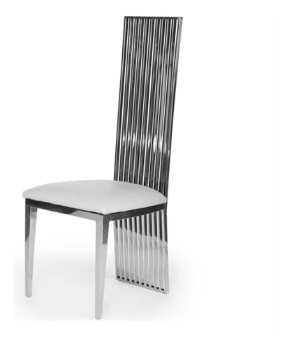 Cadeira Jantar Luxo Prateada Design Ripada Em Metal 120x48