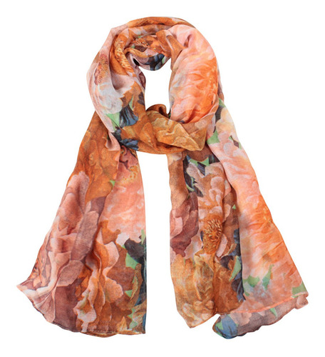 Echarpe Cachecol Lenço Estampado Feminino Cores Moda Festa Cor Floral Laranja