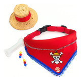 Fantasia Pet Luffy One Piece Chapéu E Bandana Regulável G