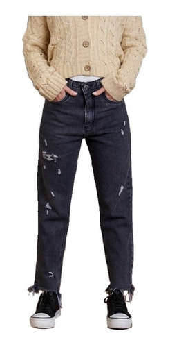 Jean Boyfriend Roto Fleco Gris Cenitho Talles Hasta 46