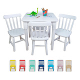 Conjunto Mesa Infantil Com 4 Cadeirinha Colorida De Madeira