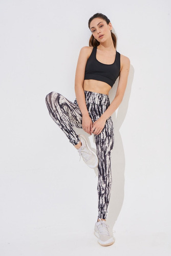 Calza Larga Leggins Mujer Tiro Alto Estampado Marble Blanco