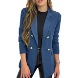 L Saco Blazer Cuello Solapa Mujer Juvenil Oficina Color Sólido