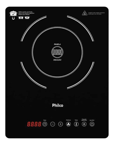 Cooktop De Indução Philco 1 Boca 2000w Pct12p Preto - Bivolt