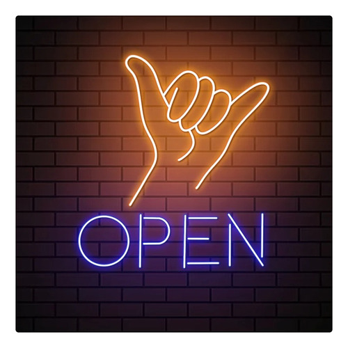 Letrero Led Neon Open Abierto Mano Ancho40cm Luminoso