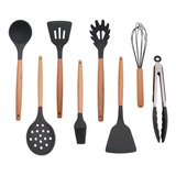 Utensilios Cocina Batidor Mango Madera Punta Silicona Set 8.