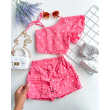 Roupa Infantil Blusa E Short Saia Flora Love Luxo - Envio Já