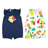 Kit Macacao Roupa Bebe Menina  Cavado Body Sem Manga Frutas