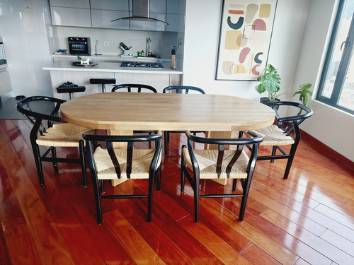 Mesa De Comedor 6 Puestos En Madera Maciza Flor Morado