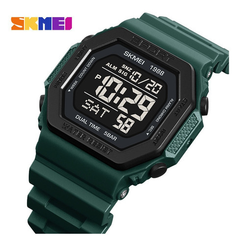 Reloj De Pulsera Digital Led Skmei Fashion Electronics Color De La Correa Verde Oscuro